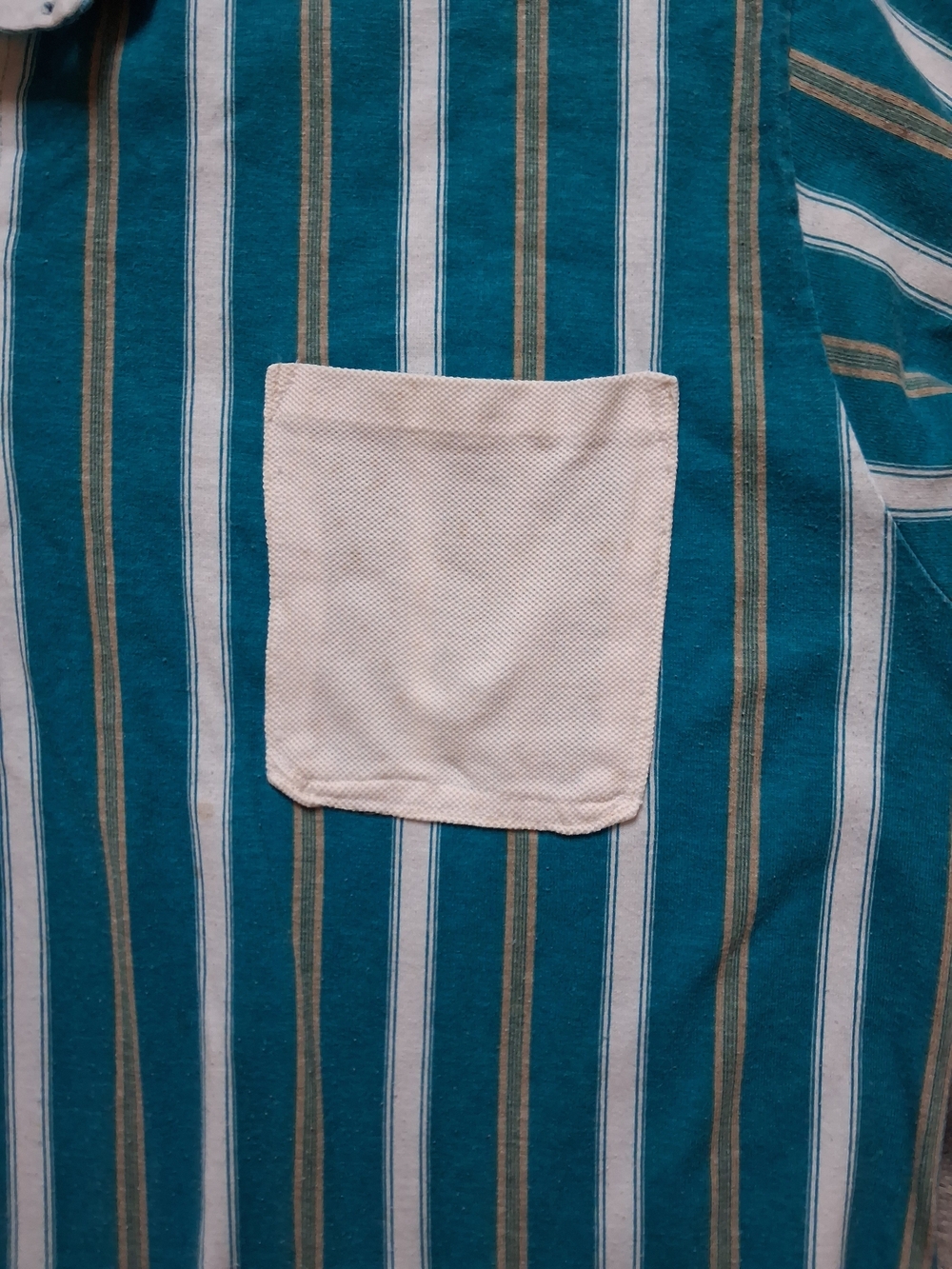 Vintage Chip Beck Men's  Striped Teal Polo Shirt with Chest Pocket Made In USA - Picture 6 of 6